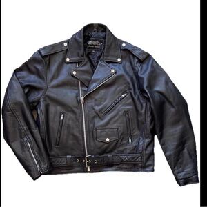 UNIK Leather Apparel Men’s Black Heavy Lined Leather Biker Jacket  Size 46